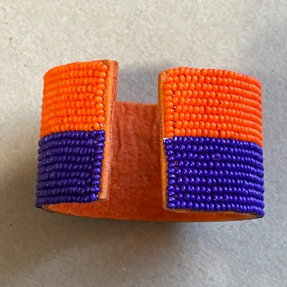 💜🧡 NEW Purple Orange Striped Beaded Cuff Bracelet Clemson Game Days - Picture 3 of 3